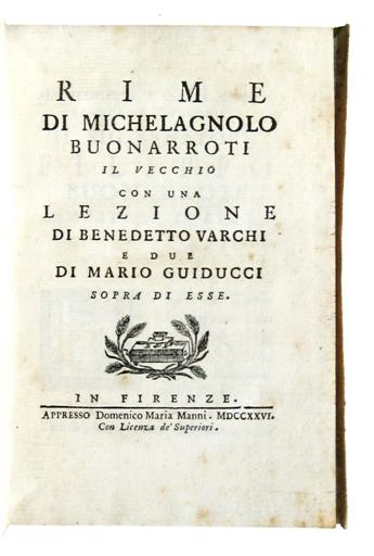 BUONARROTI, MICHELANGELO, the Elder. Rime.  1726